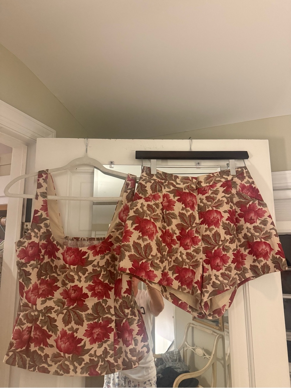Posse Floral Smocked Tank Top and shorts— Red & Cream